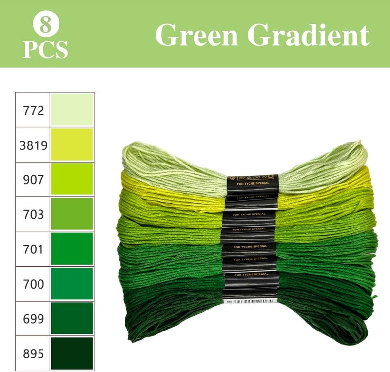 Zhenqing 8 Shades Green Gradient Embroidery Thread Set - 8 Meters Each for Hand Embroidery Sewing Crafts (Mint to Forest Ombre)(67977) - Image 2